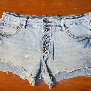 Free People Blue Jean Shorts Distressed Frayed Hem